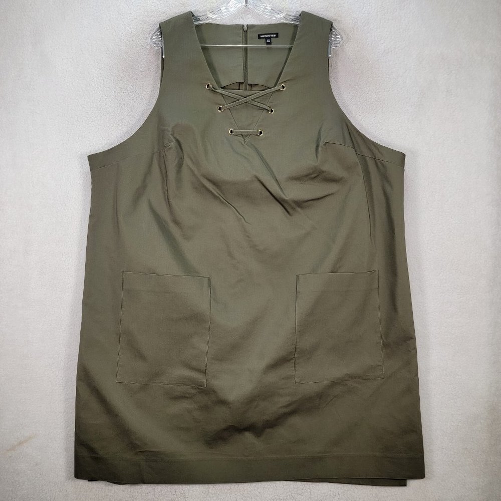 WhoWhatWear Plus Green Stretch V Neck Boxy Stretch Sleeveless A Line Mini Dress